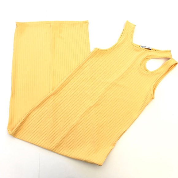 Zara Yellow Ribbed Sleeveless Midi Bodycon Dress - Picture 2 of 5